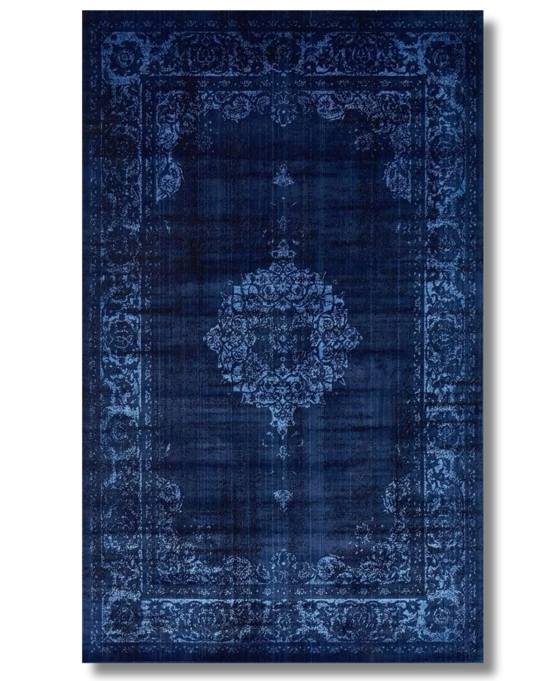 Midnight Bloom – Blue Floral Velvet Rug - Non-Slip