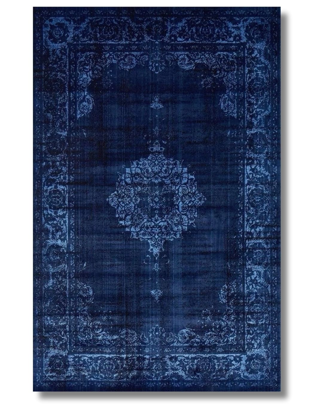 Hades - Vintage Serisi – Mavi Çiçekli Kadife Halı - OEKO-TEX Sertifikalı