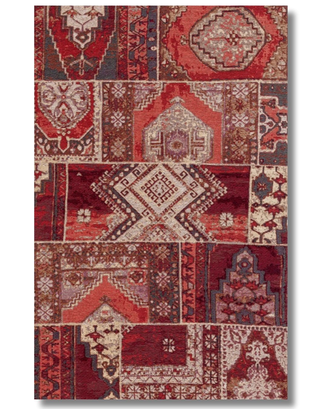 Karen - Patchwork Desenli Vintage Halı - Pamuk Dokuma Taban