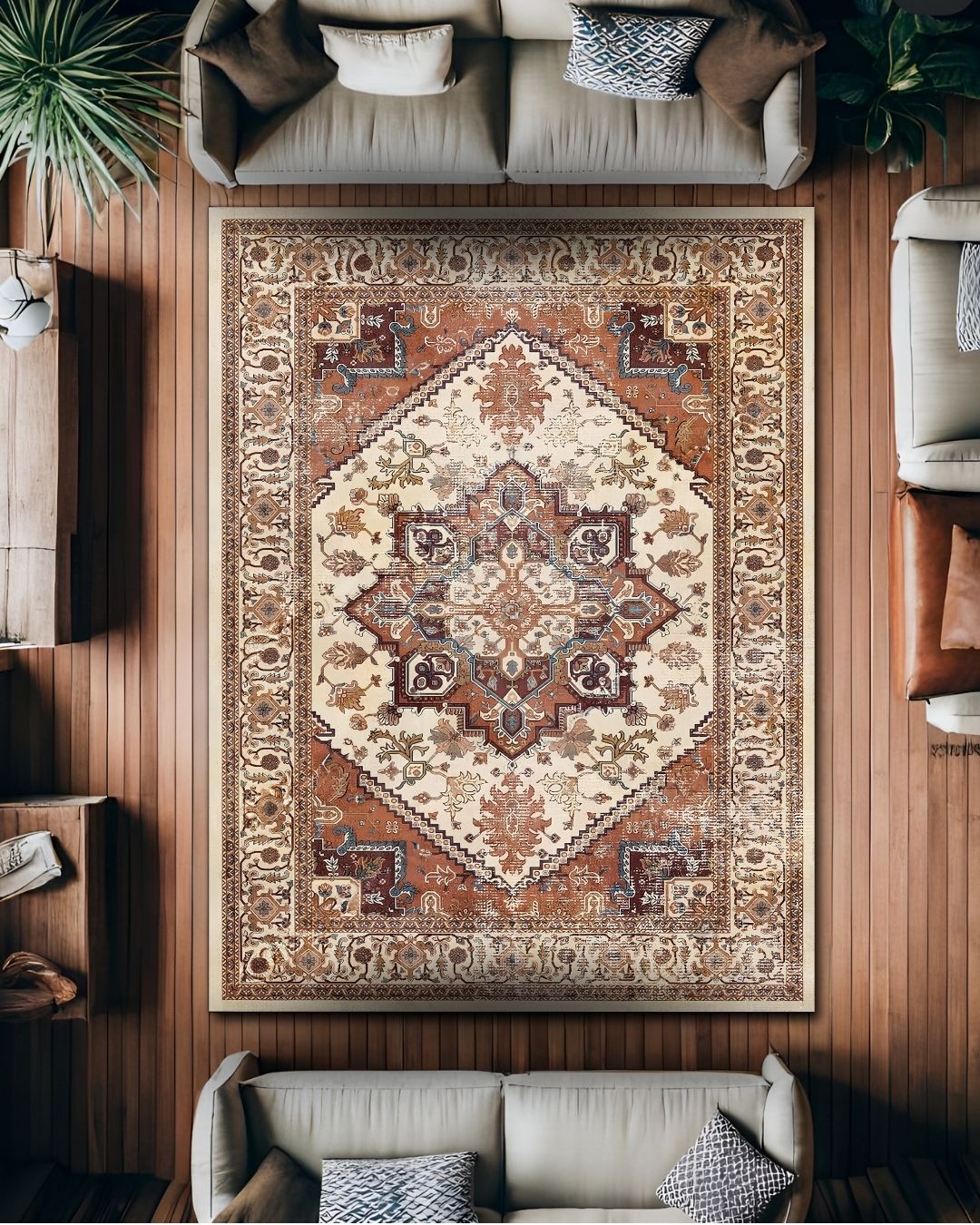 Ottoman - Vintage Desenli Halı - Pamuk Dokuma Taban