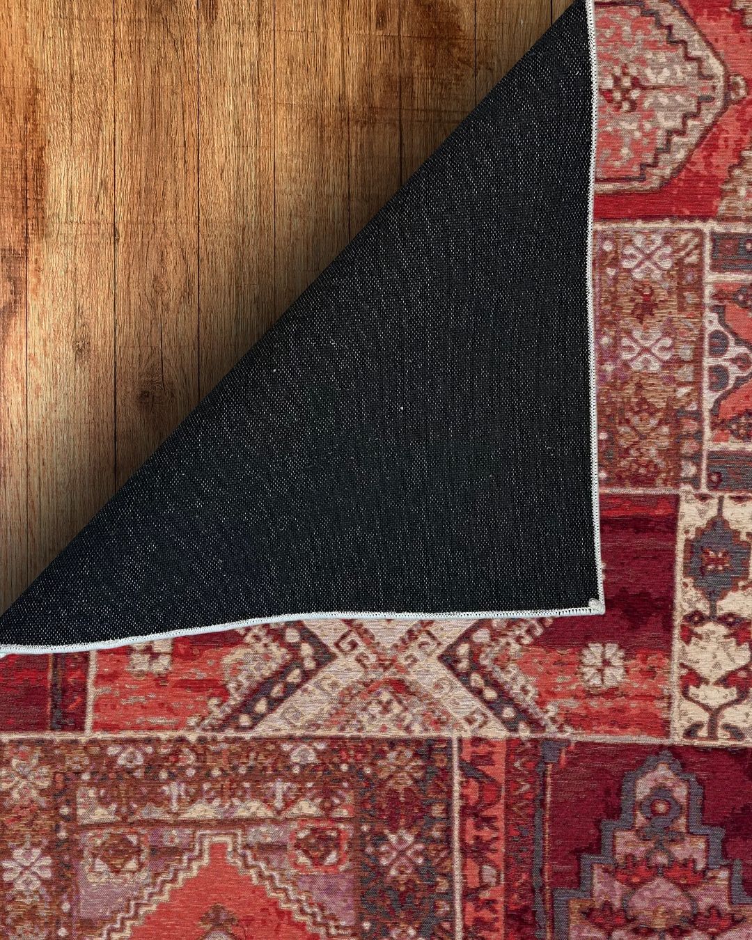 Karen - Patchwork Desenli Vintage Halı - Pamuk Dokuma Taban