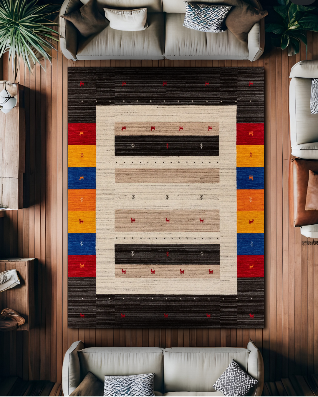Jamal Dark - Pamuk Dokuma Taban - Kırsal Desenli Modern Halı