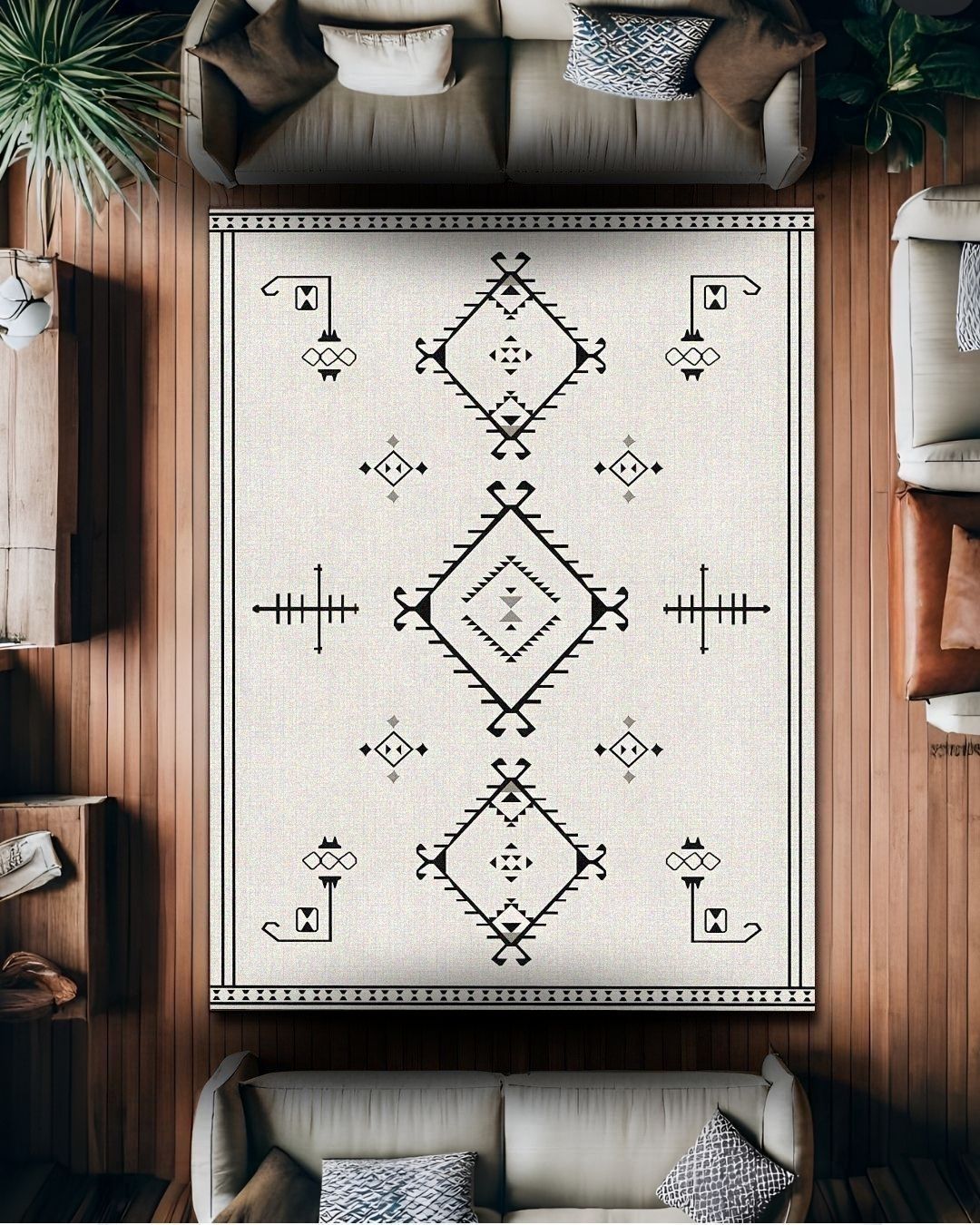 Nordic - İskandinav Desenli Pamuk Dokuma Taban - Makinede yıkanabilir