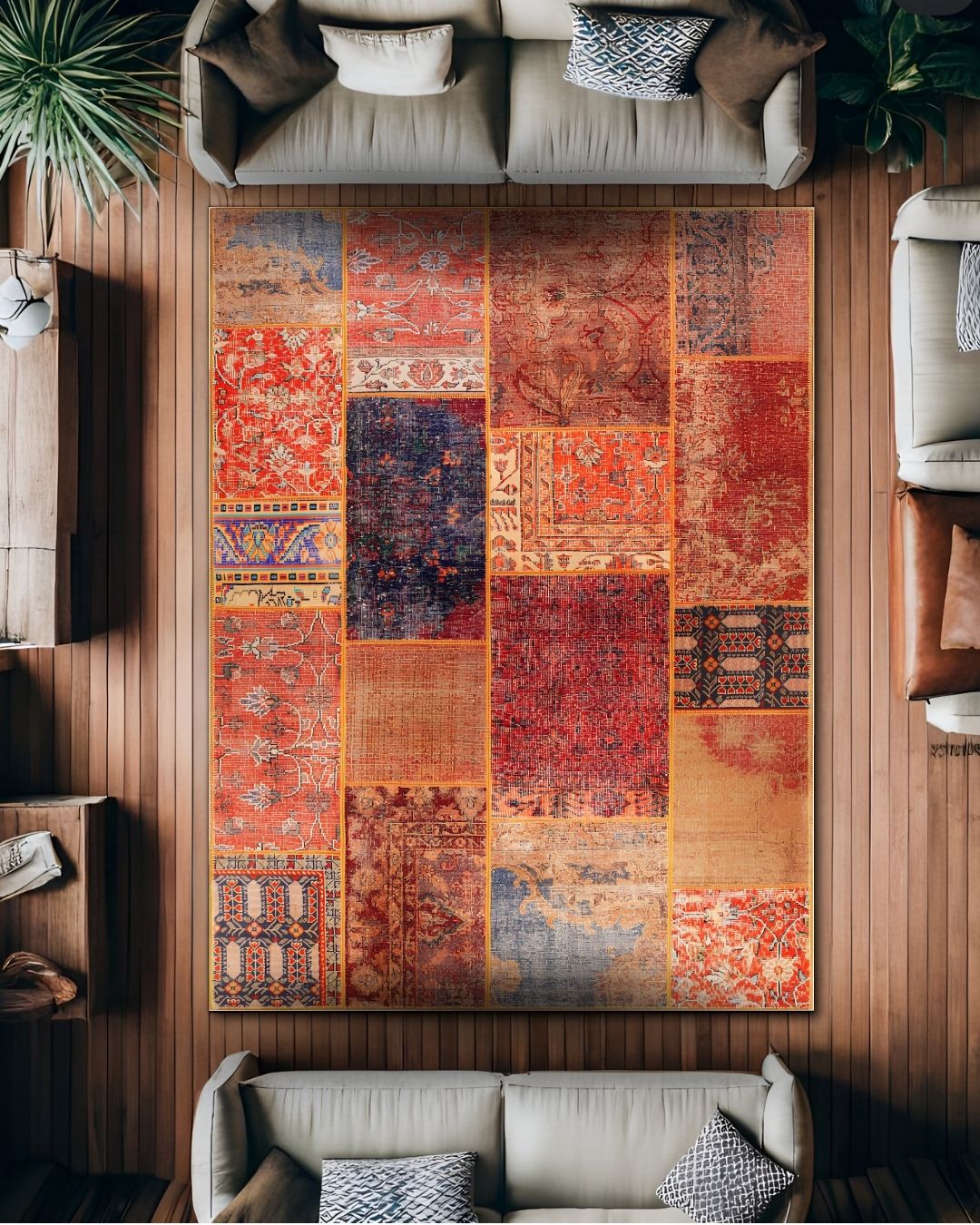 Petra- Geometrik Modern Pamuk Dokuma Taban – Yıkanabilir, Kadife Dokulu