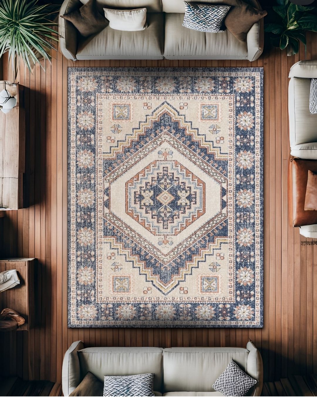 Rayne - Geometrik Desenli Pamuk Dokuma Taban – Yumuşak Kadife Doku