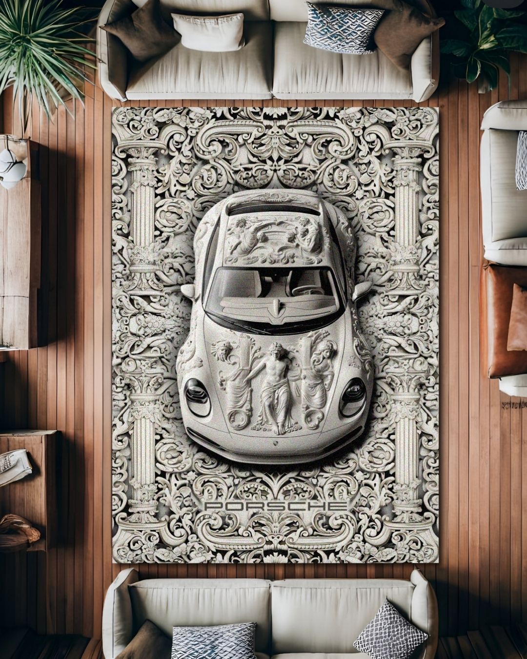 Porsche Concept X Antique - Heykel Motifli Halı